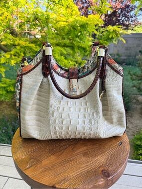 Brahmin Ivory Waveson Celia Satchel Handbag EUC
